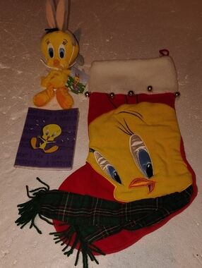 Tweety Christmas Stocking & Tweety As A Bunny Plush Toy And Tweety Photo Album